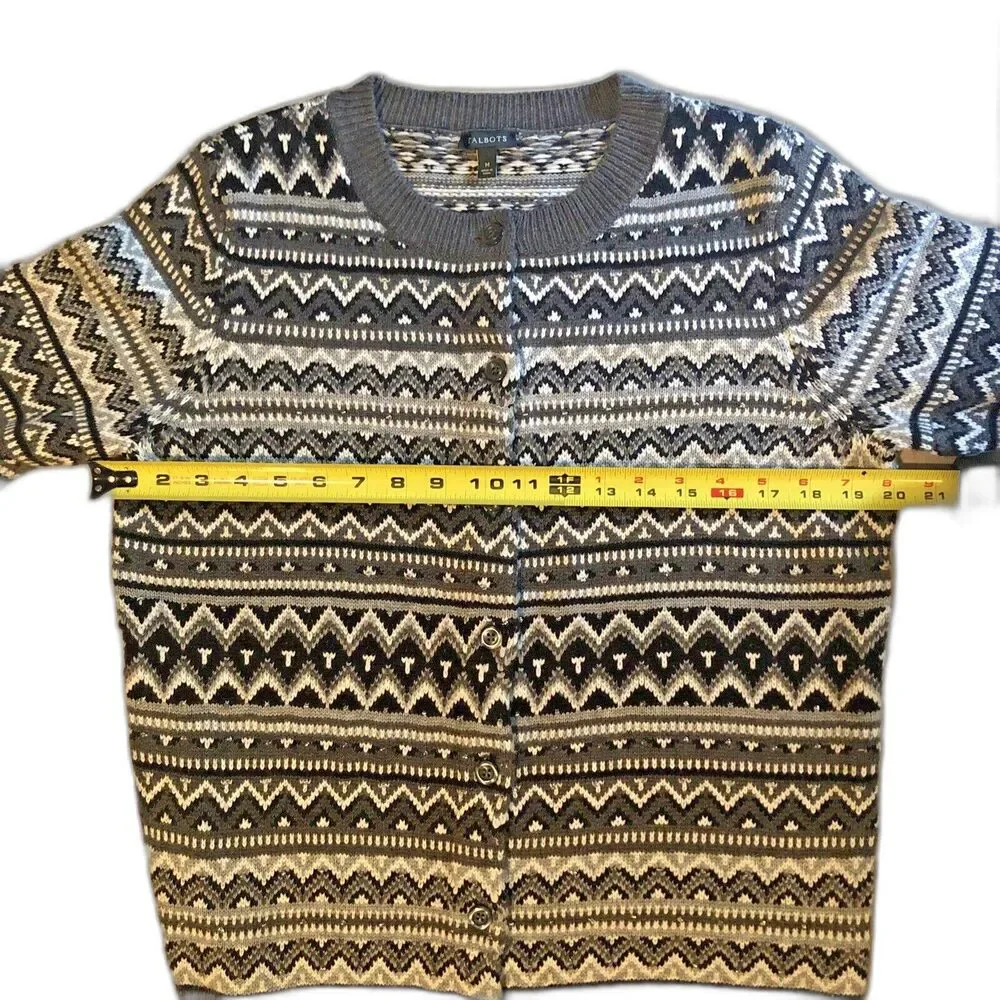 Talbots Lambswool Nordic Cardigan Womens Size M Elegant Beaded Artsy Sweater